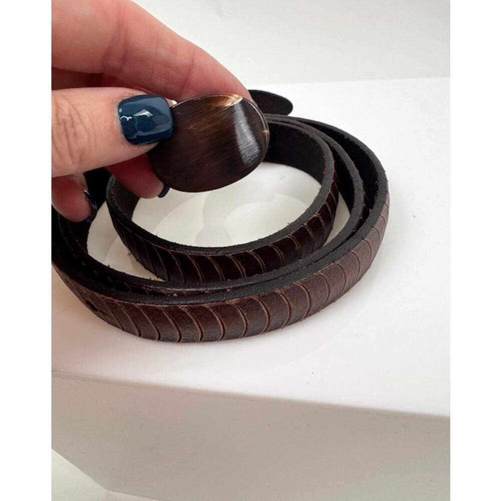 Brunello Cucinelli Brown Leather Genuine Horn Buckle 1" Belt Size M